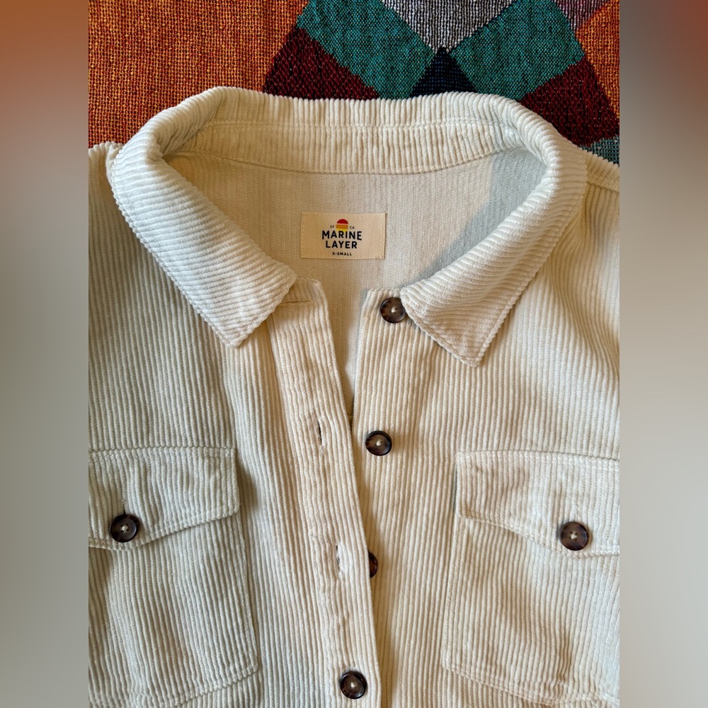 Marine Layer Jemma Corduroy Hemp Cotton Ivory Shirt XS EUC - Picture 6 of 8